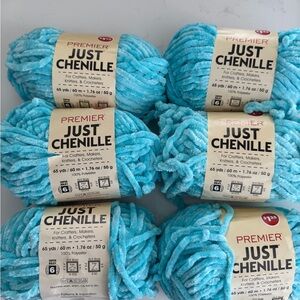 6 Skeins Premier Just Chenille Yarn Color #2017-13. Aqua